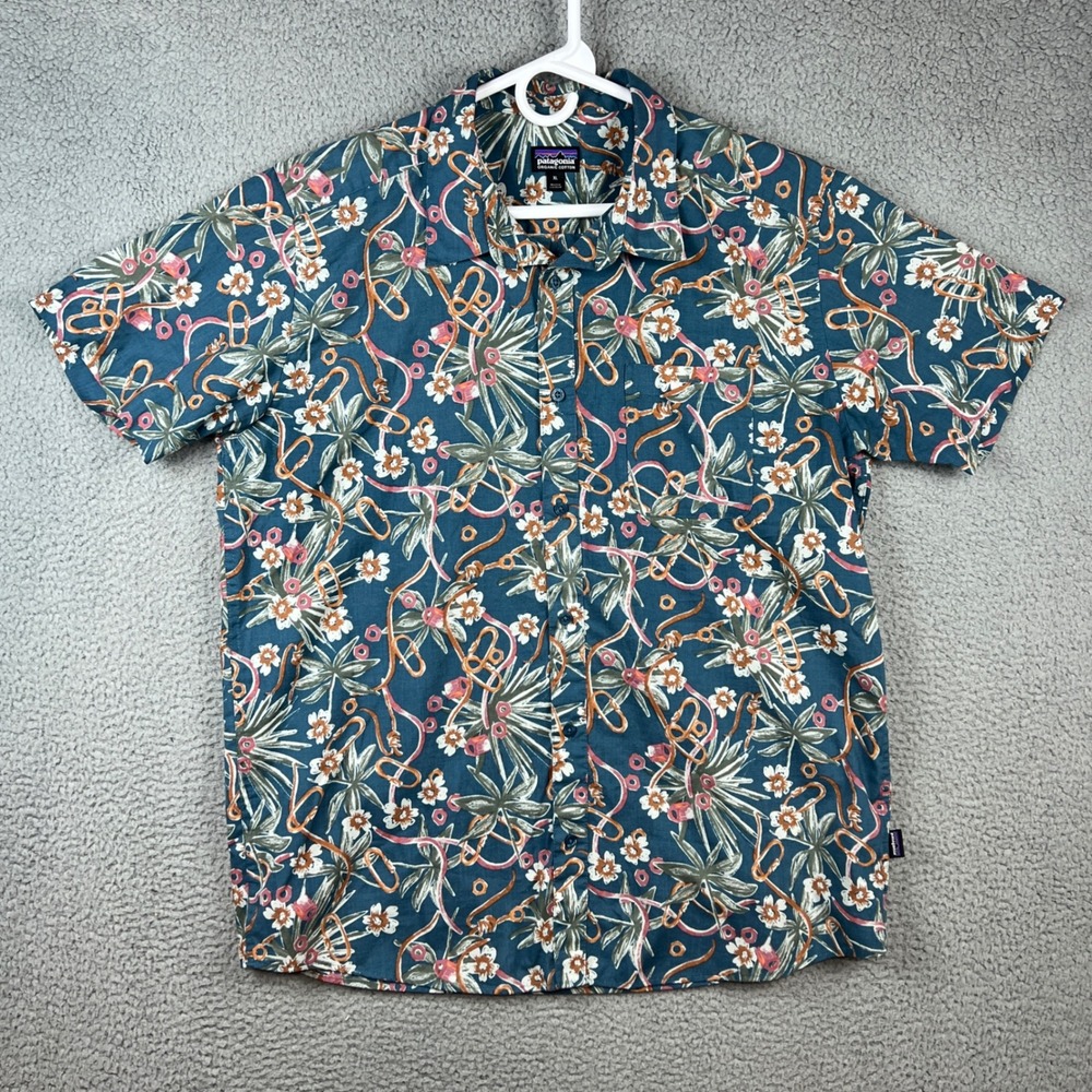 Patagonia Go To Shirt Mens XL Blue Floral Climbing Rope Hawaiian Button Up 52691
